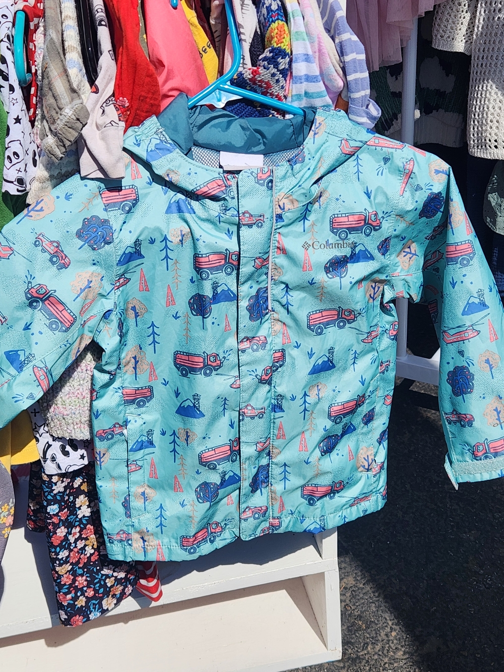 Columbia Kids Aqua Blue Hooded Rashguard with Red Truck Print